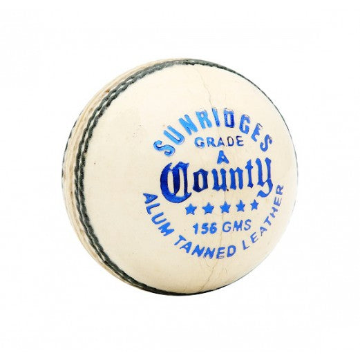 SS County Leather Cricket Ball – 4 Piece – 156gm – White - SportsHQ