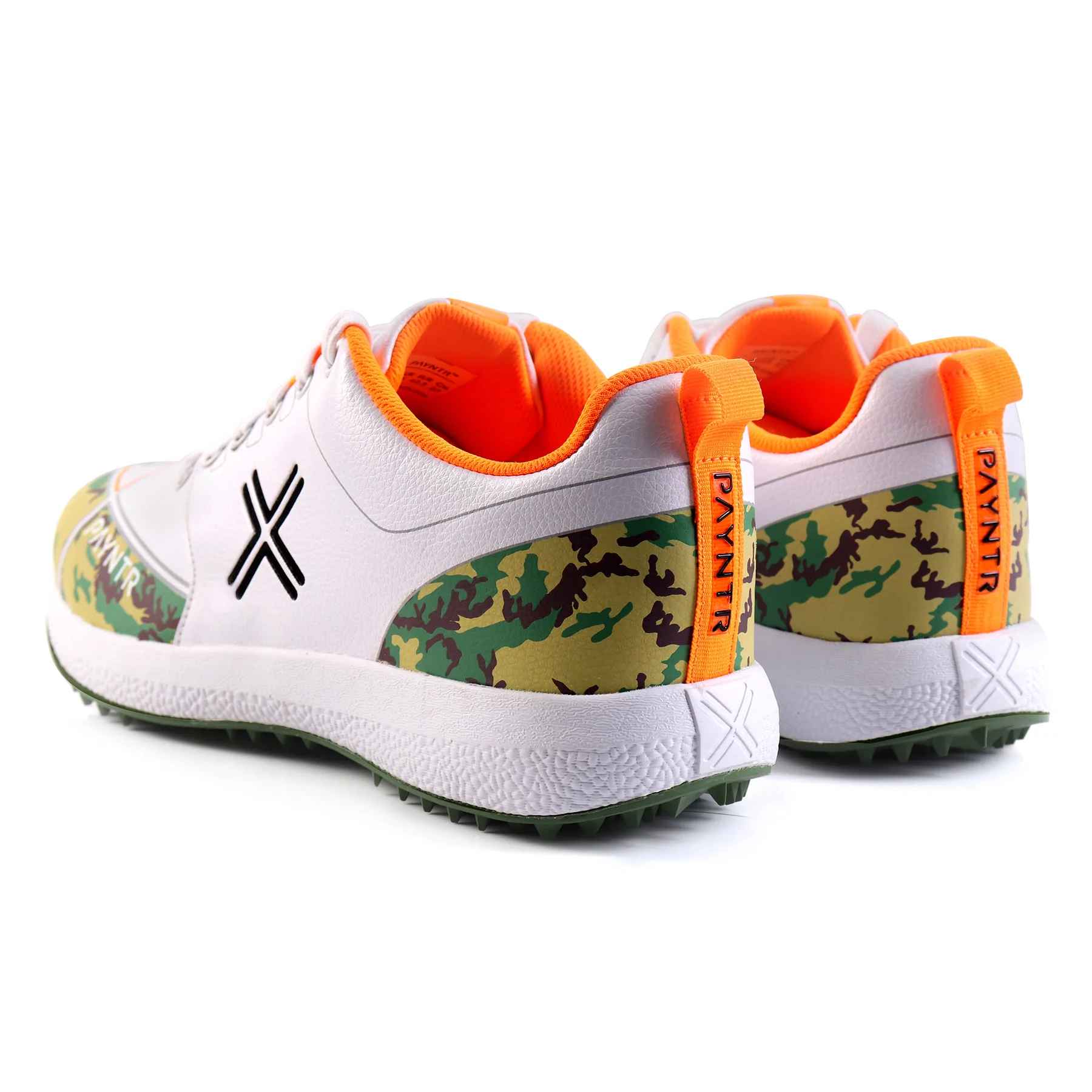PAYNTR X RUBBER Cricket Shoes – Camo/Orange/Black