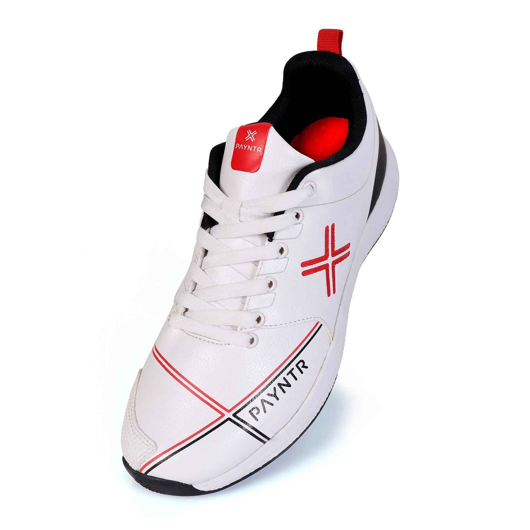 PAYNTR X RUBBER Cricket Shoes – White/Black/Red