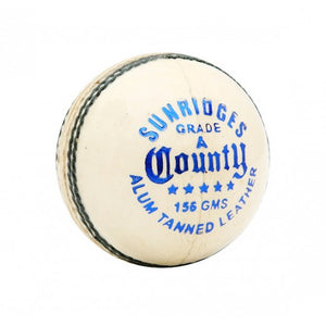 SS County Leather Cricket Ball – 4 Piece – 156gm – White - SportsHQ